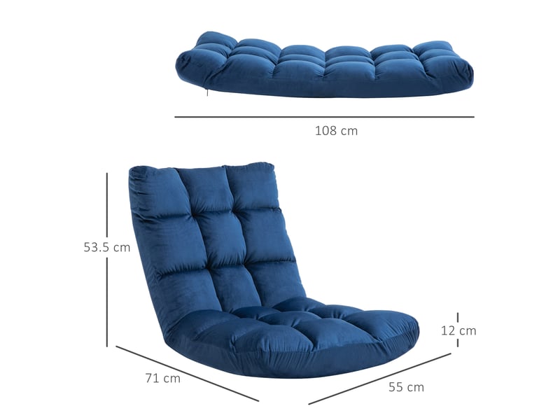  Fauteuil de sol convertible modenvie 3-en-1 pliable, dossier réglable 13 positions, structure en métal, polyester bleu, 55 x 71 x 53,5 cm  - Conforama C