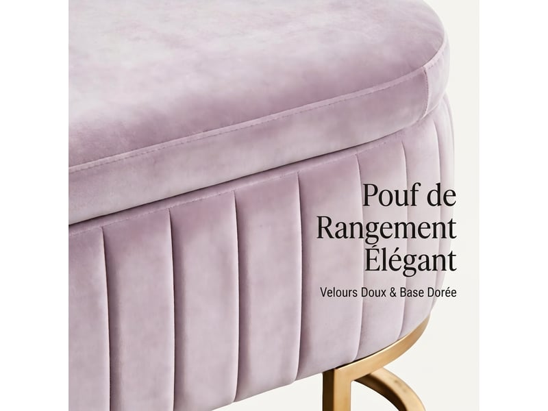  Banc de lit rose 130 cm en velours avec coffre de rangement et pieds en métal doré  - Conforama D