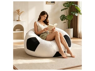 Fauteuil poire ballon de football,100x80 cm,flanelle,blanc et noir
