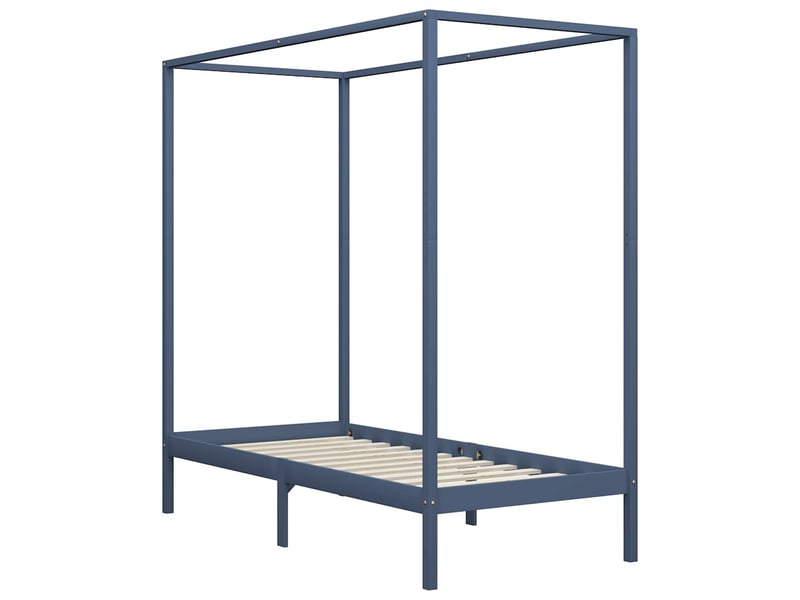  Lit simple- lit adulte -  cadre de lit à baldaquin sans matelas gris bois massif 90x200cm  - Conforama A