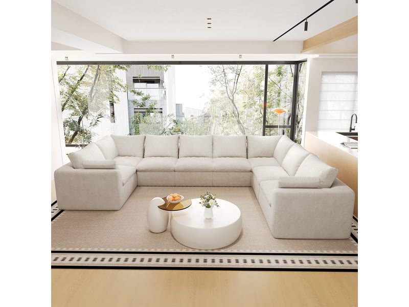 Canapé d'angle 8 places 375x245 cm - mousse haute élasticité - tissu - salon moderne - beige - Conforama B
