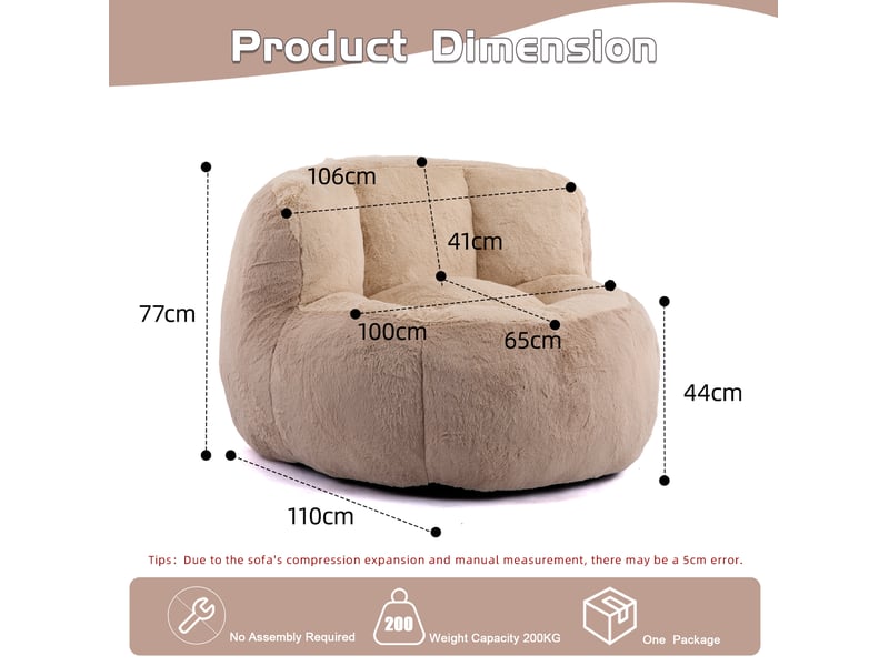  Canapé poire modenvie grand format multicolore marron et camel en fausse fourrure avec mousse haute résilience 106 x 110 x 77 cm  - Conforama C