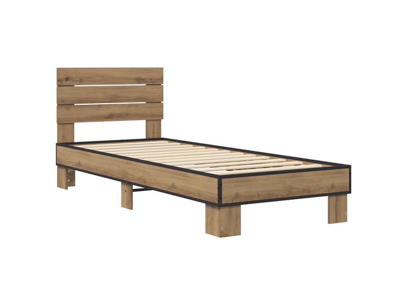  Lit simple- lit adulte -  cadre de lit avec tête de lit chêne artisanal 80 x 200 cm  - Conforama B