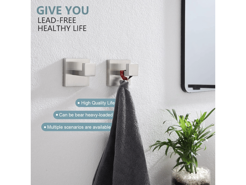  Crochet mural carré pour serviettes, salle de bain, cuisine, mural, acier inoxydable sus 304, nickel brossé  - Conforama E