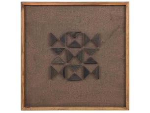 Tableau artisanal en bois recyclé relief marron et noir 62x4x62 cm h