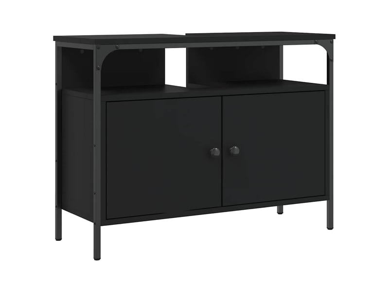  Armoire lavabo salle de bain, meuble de rangement noir 80x30x60 cm  - Conforama A