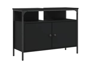 Armoire lavabo salle de bain, meuble de rangement noir 80x30x60 cm