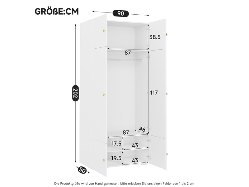  Armoire 2 portes 90x50x202 cm avec penderie coloris blanc  - Conforama C