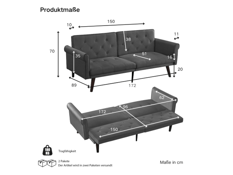  Canapé-lit 2 en 1 réglable gris – canapé convertible, dossier inclinable, multifonction salon et chambre  - Conforama C
