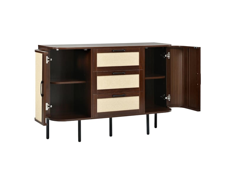  Buffet 2 portes 3 tiroirs façade tressée mdf coloris noyer 120 x 40 x 82 cm  - Conforama B