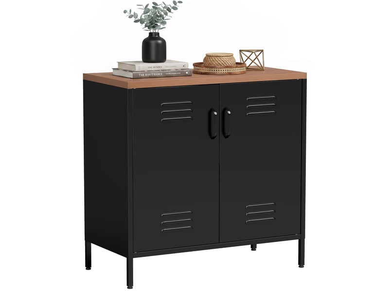  Buffet en métal, 80 x 40 x 80 cm, meuble de rangement industriel avec 2 portes et étagère réglable pour salon ou bureau, noir  - Conforama A