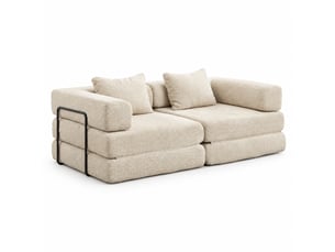 Canapé convertible modenvie modulable 2 places en tissu chenille beige, 200 x 100 x 63 cm