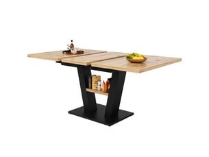 Table à manger extensible 118-157x70x75cm, table télescopique rectangulaire, 6 personnes, noir et naturel