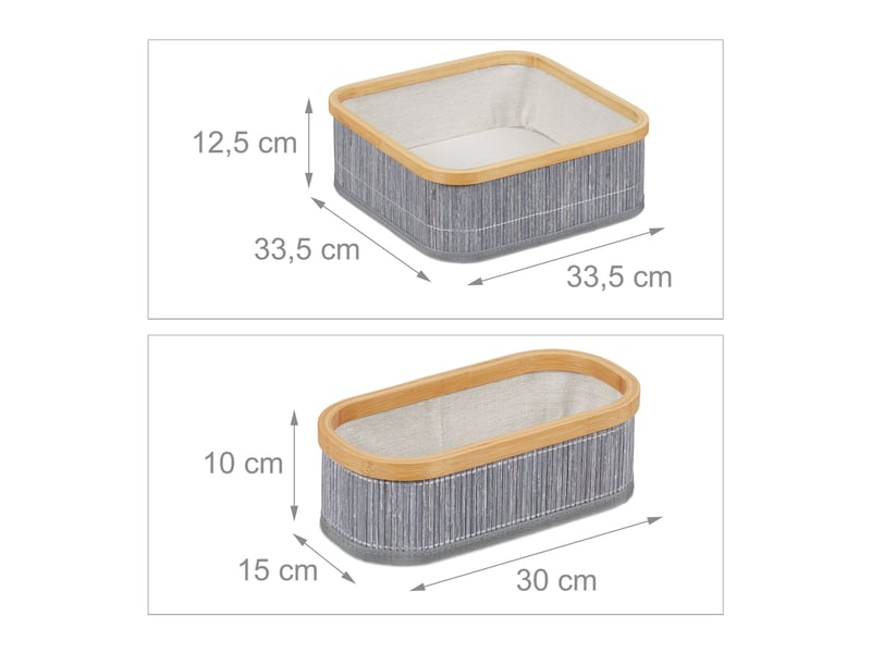  Lot de 3 paniers de rangement empilables salle de bain design décoratif 35 x 25 x 25 cm en bambou gris 13_0011702  - Conforama B