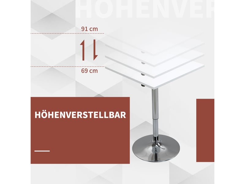  Table de bar ronde réglable en hauteur pivotante 360° mdf et métal blanc 60x60x69-91 cm  - Conforama D