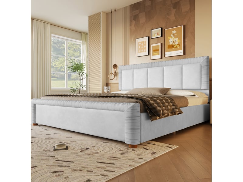  Lit 2 places 180x200 cm – gris – 2 tiroirs modulables en velours français, tête et pied capitonnés – sans matelas  - Conforama B