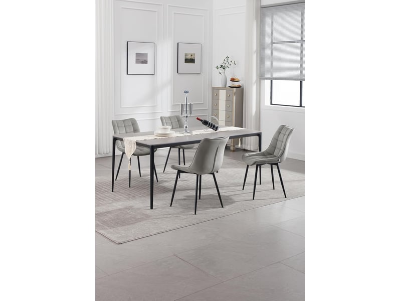  8 x chaises de salle à manger, chaise de cuisine, siège en velours, pieds en métal, gris clair  - Conforama B