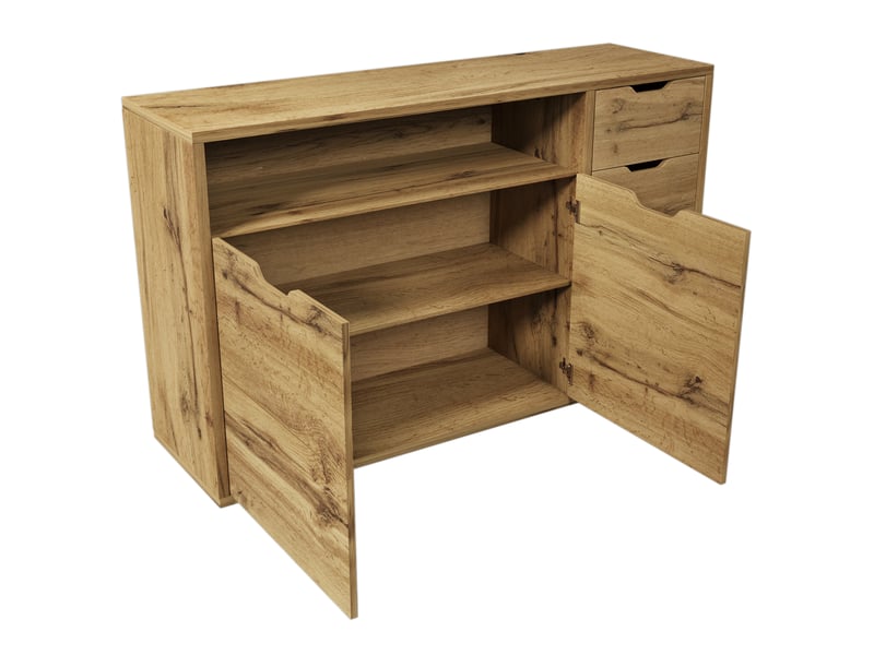  Buffet effet chêne 150 cm, 2 portes et 4 tiroirs, compartiment ouvert  - Conforama W
