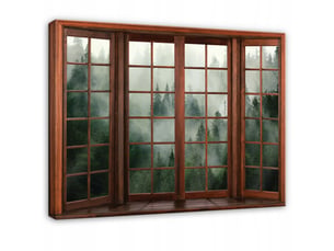 Tableau décoration murale impression sur toile fenêtre 3d forêt dans le brouillard vert - 120x80 cm - tableau décoration murale chambre et salon