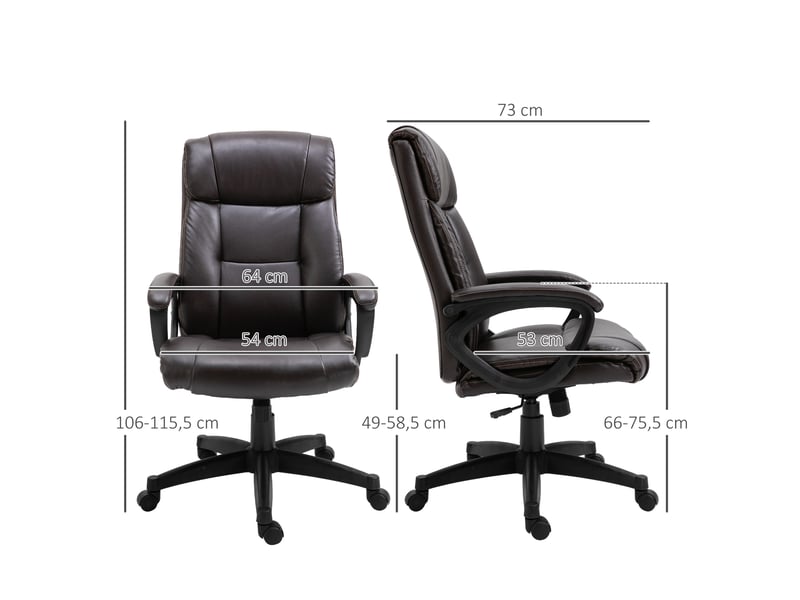  Fauteuil de bureau ergonomique, chaise bureau, simili cuir, 64x73x115cm, marron  - Conforama E