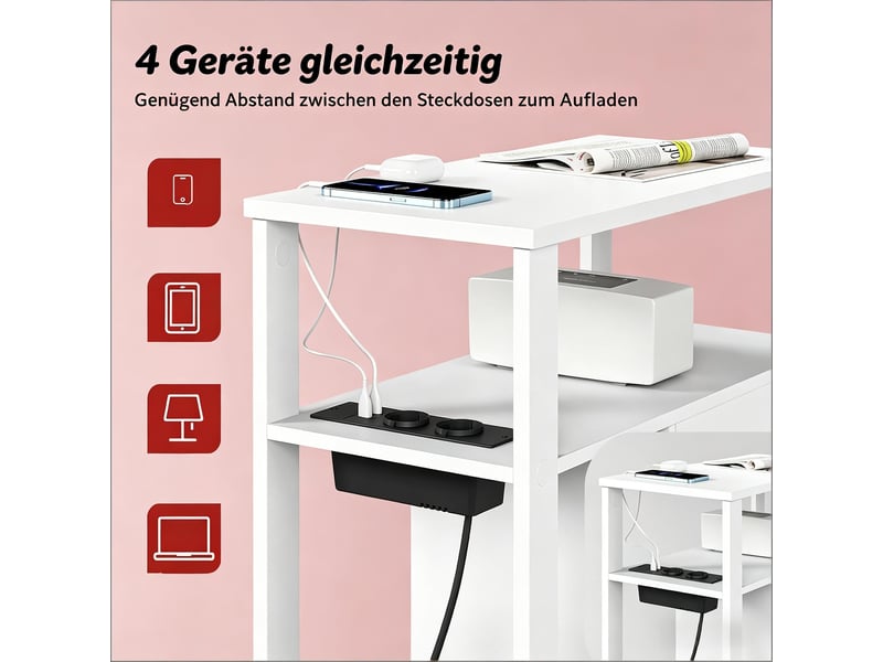 Table d'appoint avec prise et ports usb en mdf blanc 60x30x60 cm - Conforama E