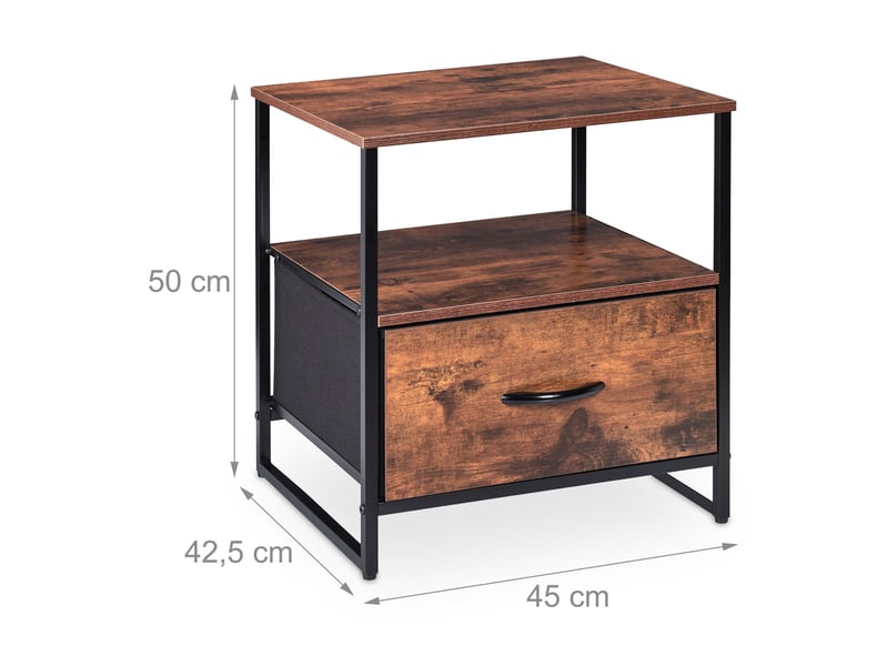  Lot de 2 tables de chevet design industriel avec tiroir 60 x 40 x 45 cm en bois noir 13_0015933  - Conforama A