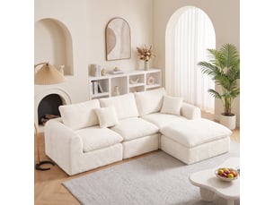 Canapé modulable 280x180x65 cm, 3 modules combinables en l ou droit, convertible en couchage d'appoint, velours côtelé, beige