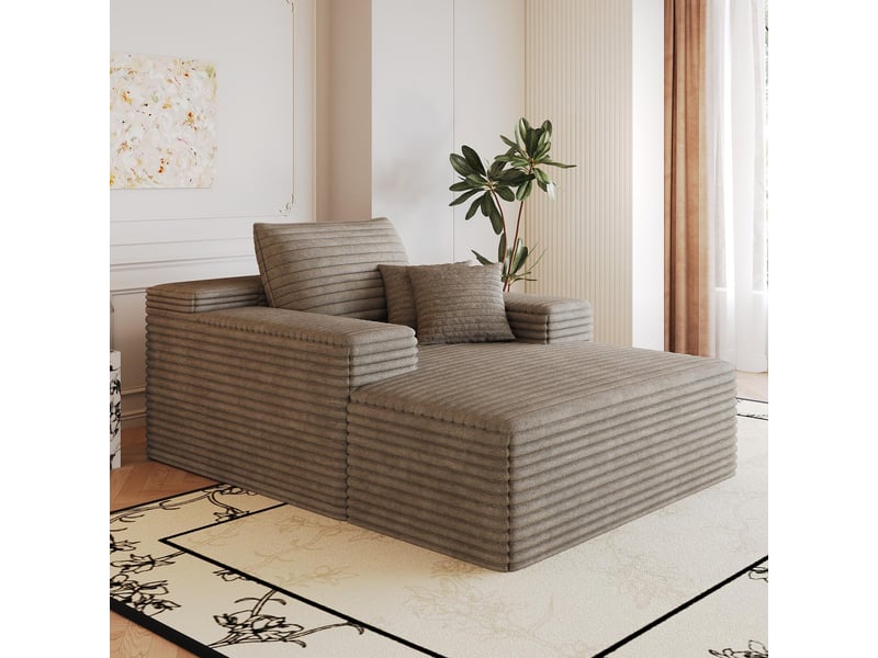  Fauteuil 1 places - 115x159cm - chaiselongue modulaire en velours assise profonde, mousse haute résilience sans montage - camel  - Conforama C