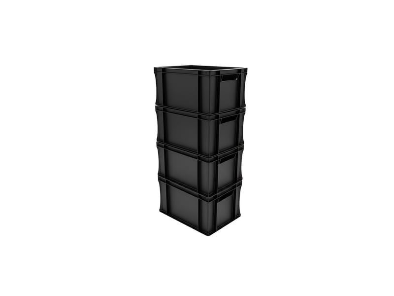 Lot 4 bacs gerbables en plastique noir 40 x 30 x 22 cm 20l 62545L - Conforama A