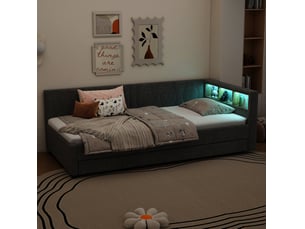 Lit simple 90x200 cm <strong>COVREO </strong>  <strong></strong> coloris gris