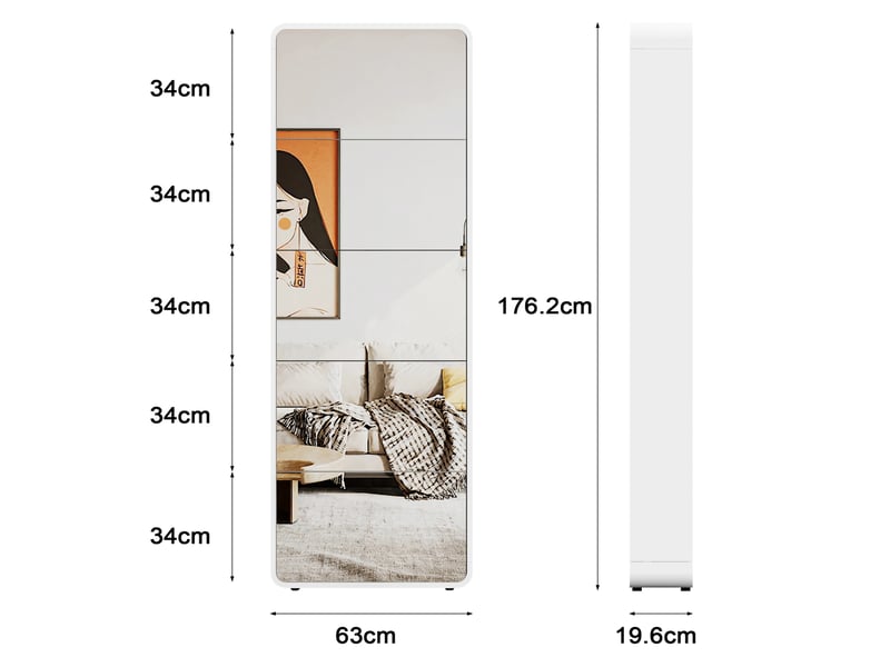  Meuble à chaussures miroir ulevr 5 abattants, rangement 15 paires, 63 x 19,6 x 176,2 cm, mdf blanc  - Conforama C