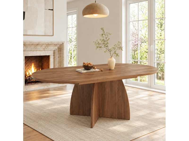  Table à manger extensible 120x90 cm à 180x90 cm, angles arrondis, mdf couleur marron, design moderne  - Conforama E