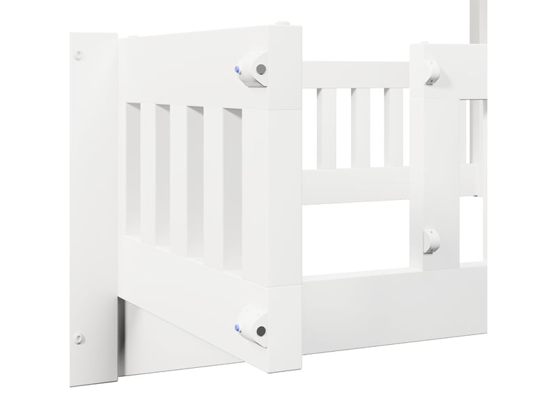  Lit superposé 90 × 200 et 140 × 200 cm, escalier de rangement, barrières et portillon sur le lit inférieur, blanc  - Conforama E