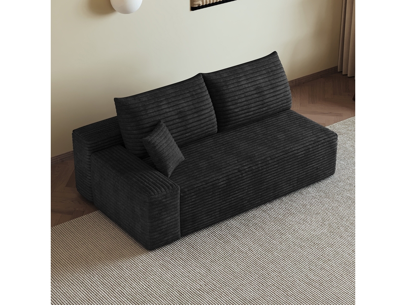  Canapé d’angle 2 places modulaire avec méridienne réversible  - assise moelleuse, tissu côtelé - noir  - Conforama B