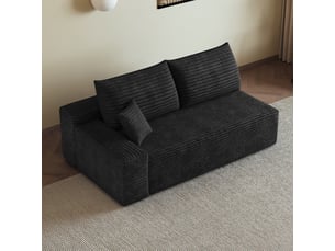 Canapé d’angle 2 places modulaire avec méridienne réversible - assise moelleuse, tissu côtelé - noir