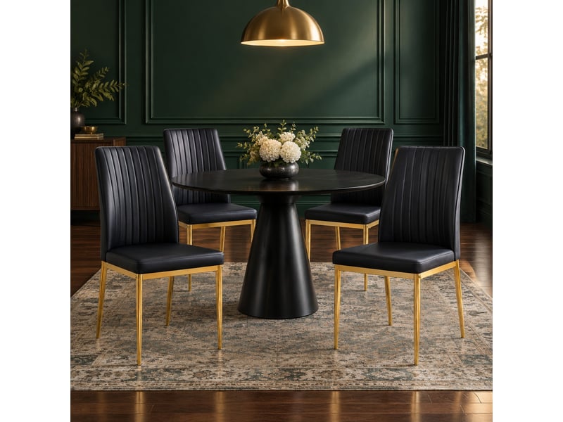  Lot de 4 chaises de salle à manger noires et dorées en métal et pu  - Conforama C