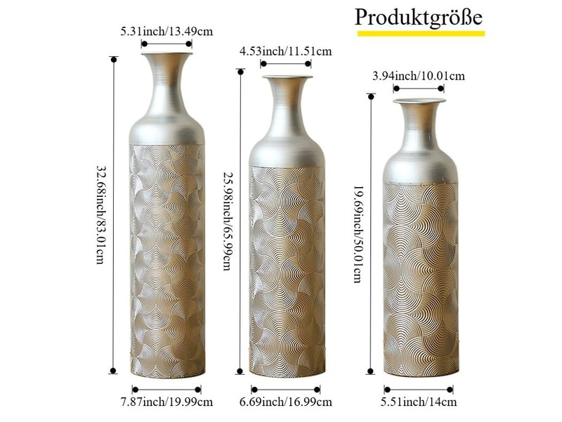  Lot de 3 vases de sol en métal argenté à motif ondulé, 50, 66 et 83 cm, pour une décoration moderne raffinée  - Conforama C
