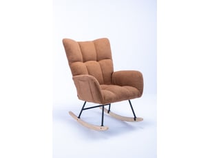 Fauteuil à bascule marron - chaise à bascule ergonomique en tissu teddy avec pochette et base en bois massif