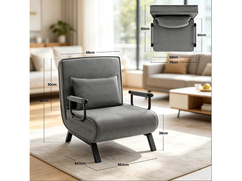 Fauteuil-lit convertible 3-en-1 pliant gris foncé 80 x 74 x 82 cm - Conforama E