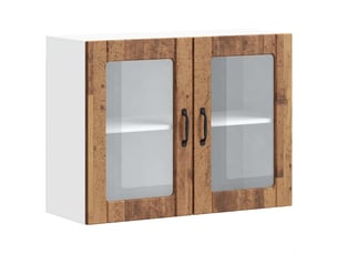 Armoire murale de cuisine avec porte en verre lucca vieux bois shl7926