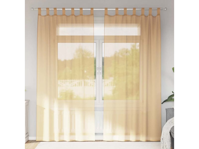  Lot de 2 rideaux en voile, voilages avec boucles sable 140x245 cm cf44324  - Conforama B