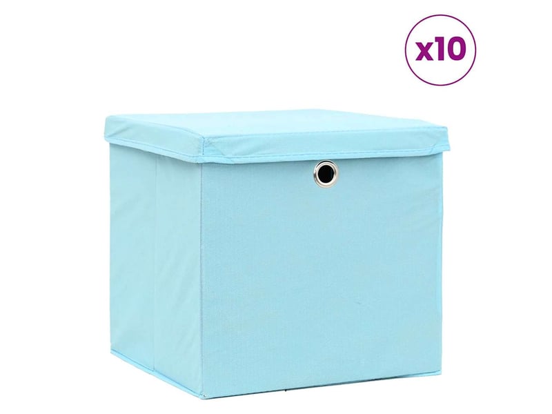  Boîtes de rangement avec couvercles 10pcs 28x28x28cm bleu azuré  - Conforama B