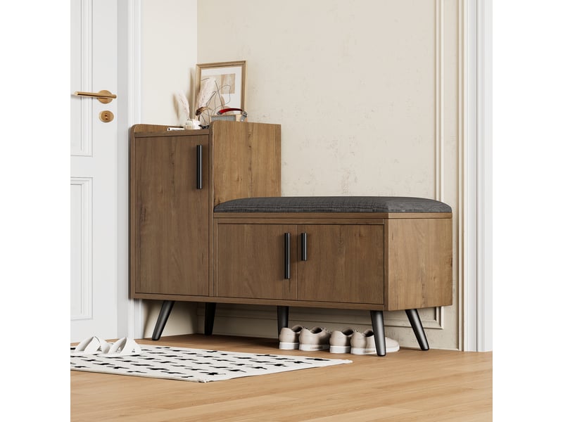  Meuble à chaussures 100 x 34 x 68,5 cm - avec 3 portes, étagères réglables et banc rembourré - mdf - noyer  - Conforama D