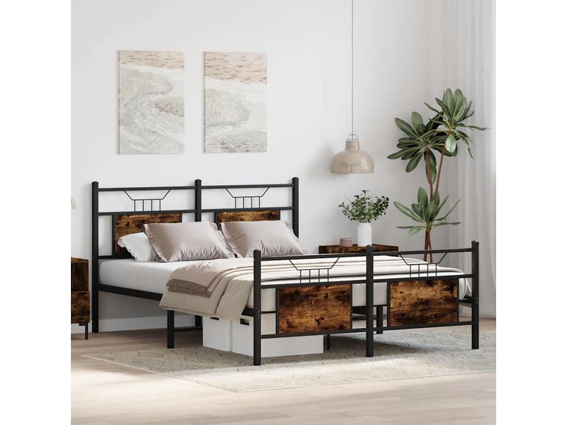 Lit double- lit adulte - cadre de lit sans matelas chêne fumé 150x200 cm bois ingénierie - Conforama C