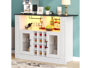 Meuble bar avec 12 casiers à bouteilles, porte-verres et éclairage led multicolore pour cuisine en mdf 120×35×84 cm