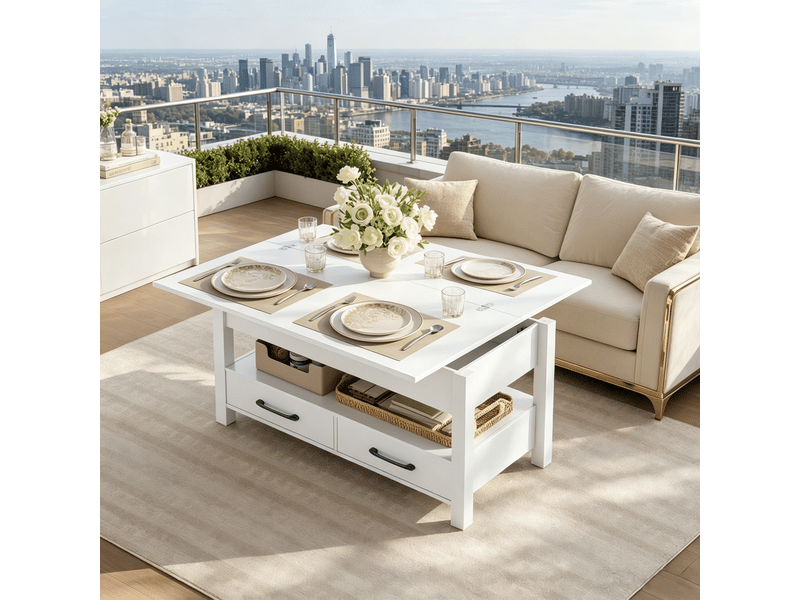Table basse relevable extensible, table à manger et bureau temporaire, 1 pièce - Conforama E