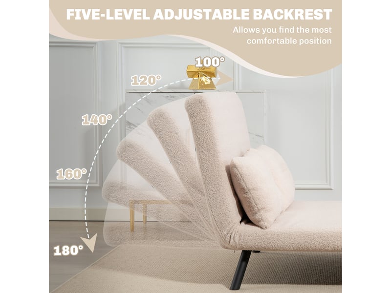 Canapé convertible 2 places 4 en 1, canapé-lit avec dossier réglable sur 5 niveaux, 2 coussins, beige, 102 x 73 x 81 cm - Conforama E