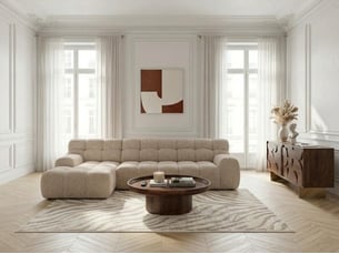 Canapé d'angle gauche convertible <strong>BOBOCHIC</strong> <strong>ANDRE</strong> 3 places Tissu Beige