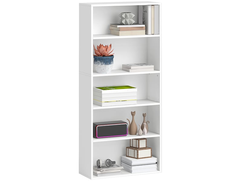  Bibliothèque à 5 niveaux avec 3 étagères modulables, en bois, 60 x 24 x 133,5 cm, blanche  - Conforama A