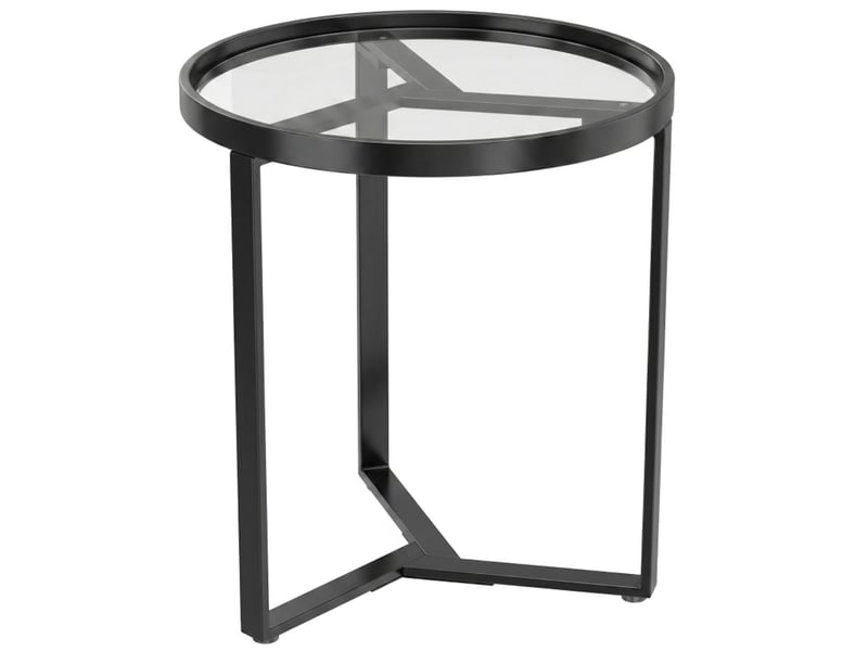  Table d'appoint plateau rond en verre trempé piètement métallique géométrique format compact coloris noir  - Conforama A